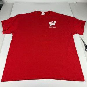 Wisconsin Badgers Basketball Shirt Fits Large Red Faded Double Sided Tee Tag XL